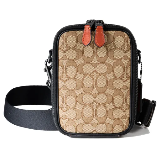 Coach Men’s Stanton Crossbody In Signature Jacquard – Khaki / Black Multi