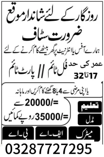 staff required Sabzazar Colony, Multan