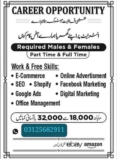 we are hiring male and female staff for office work Danewal, Vehari