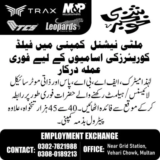 Courier Rirders Required in Multi-national company Vehari Chowk, Multan