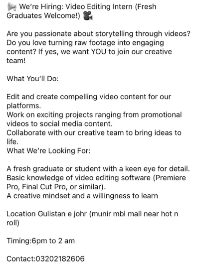 hiring a video editor for a cash cow videos Jauhar Chowrangi Road, Karachi