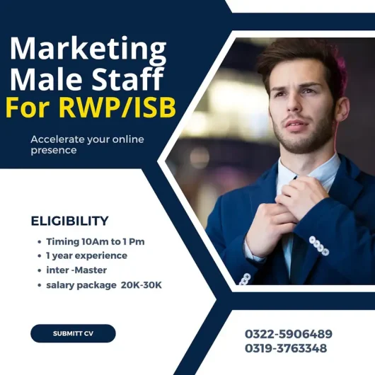 we are Hiring Male Marketing Staff for ISB_RWP Blue Area, Islamabad