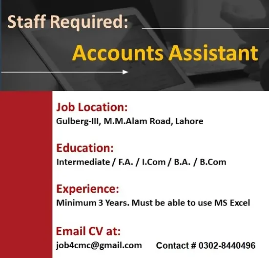 Accountant Required Gulberg 3, Lahore