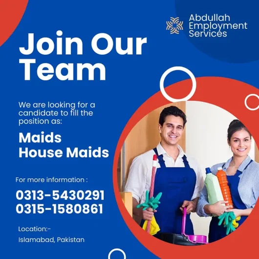 Need 24/7 hours female house maid / House Maid Job / Alrounder G-7, Islamabad