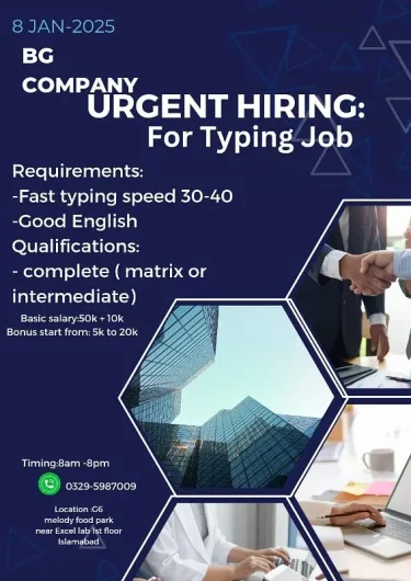 Urgent hiring for typing job G-6, Islamabad