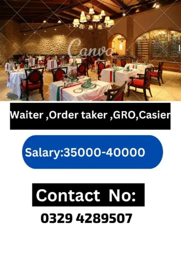 need staff bundu khan restaurant waiter oder taker GRO jobs available Gulberg 1, Lahore