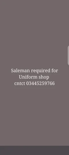 Saleman Required New Katarian, Rawalpindi