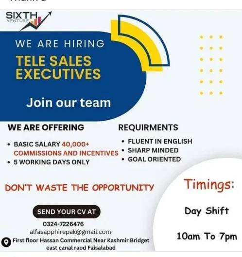 Telesales executive position East Canal Road, Faisalabad