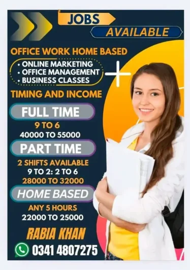 part time full time office work home base staff required Gulberg 1, Lahore