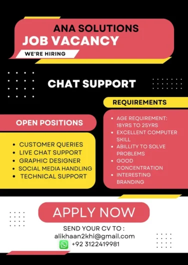 Chat Support Male & Female Clifton – Block 8, Karachi