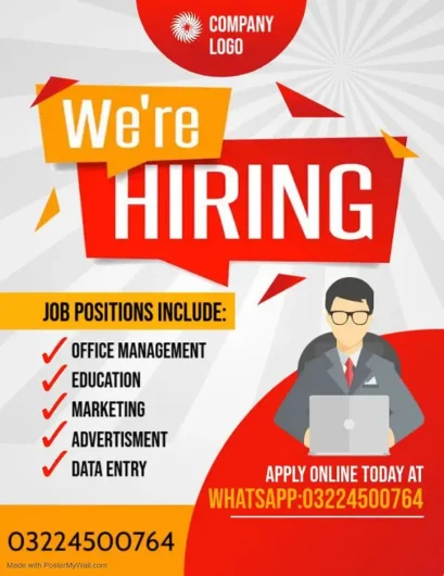 Male and Female Staff Required Johar Town, Lahore