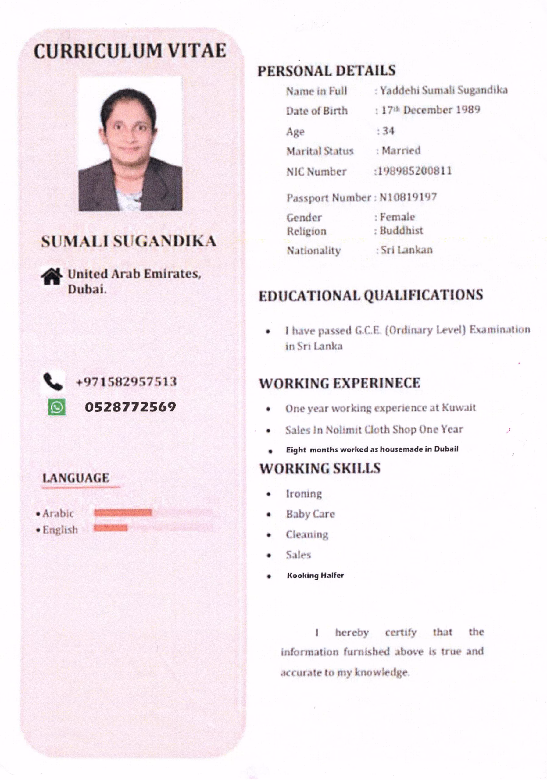 A high professional lady is looking for Housemaid job in Dubai