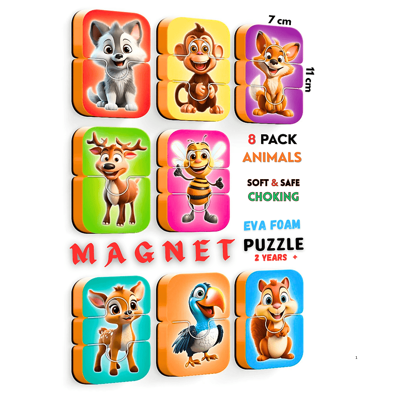 Fridge Magnets 8 Pcs Animals Puzzle | Soft Foam UAE Delivery is Available (Amayzas.ae)