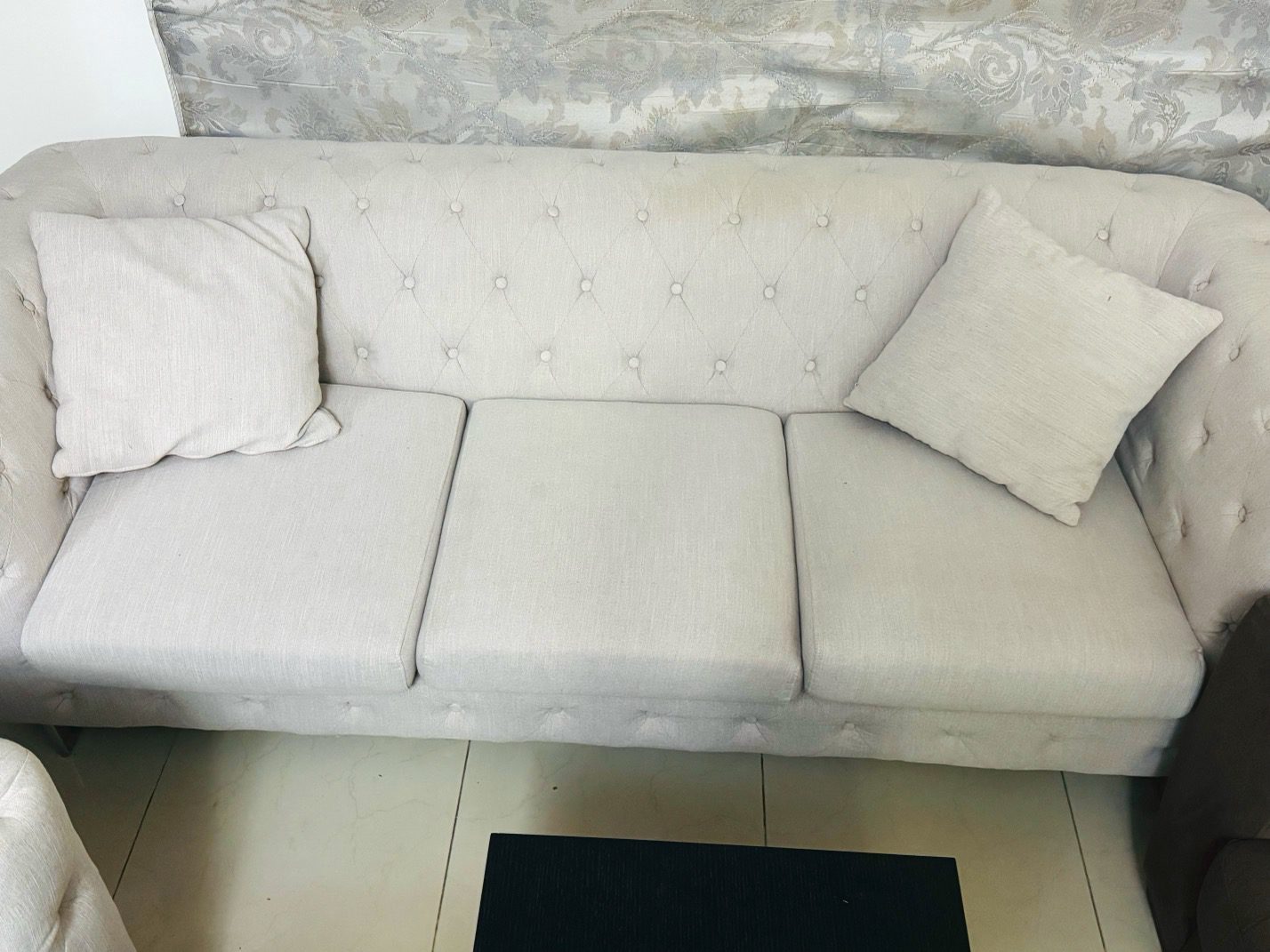 Elegant Cream Tufted Sofa For Sale